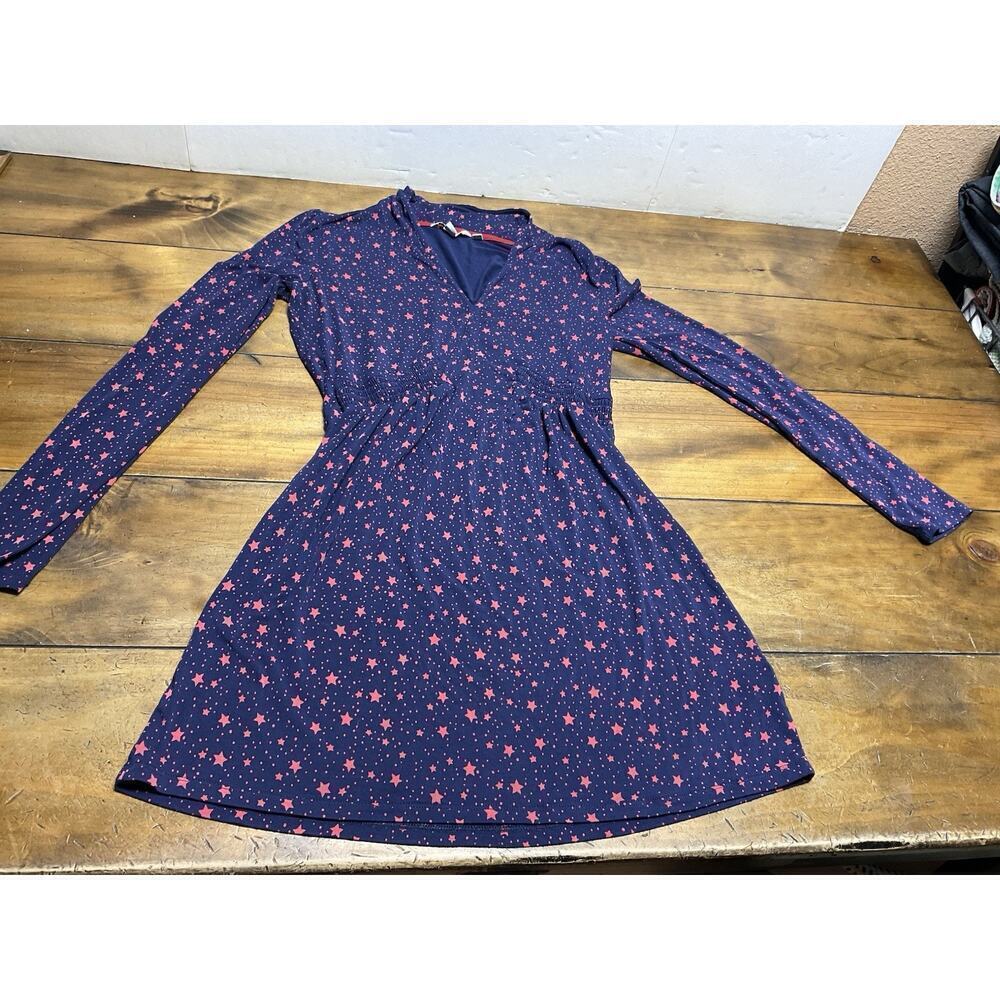 Boden Betty Jersey Star Print Tunic Dress Long Sleeve Stretch Soft Blue Red US 4